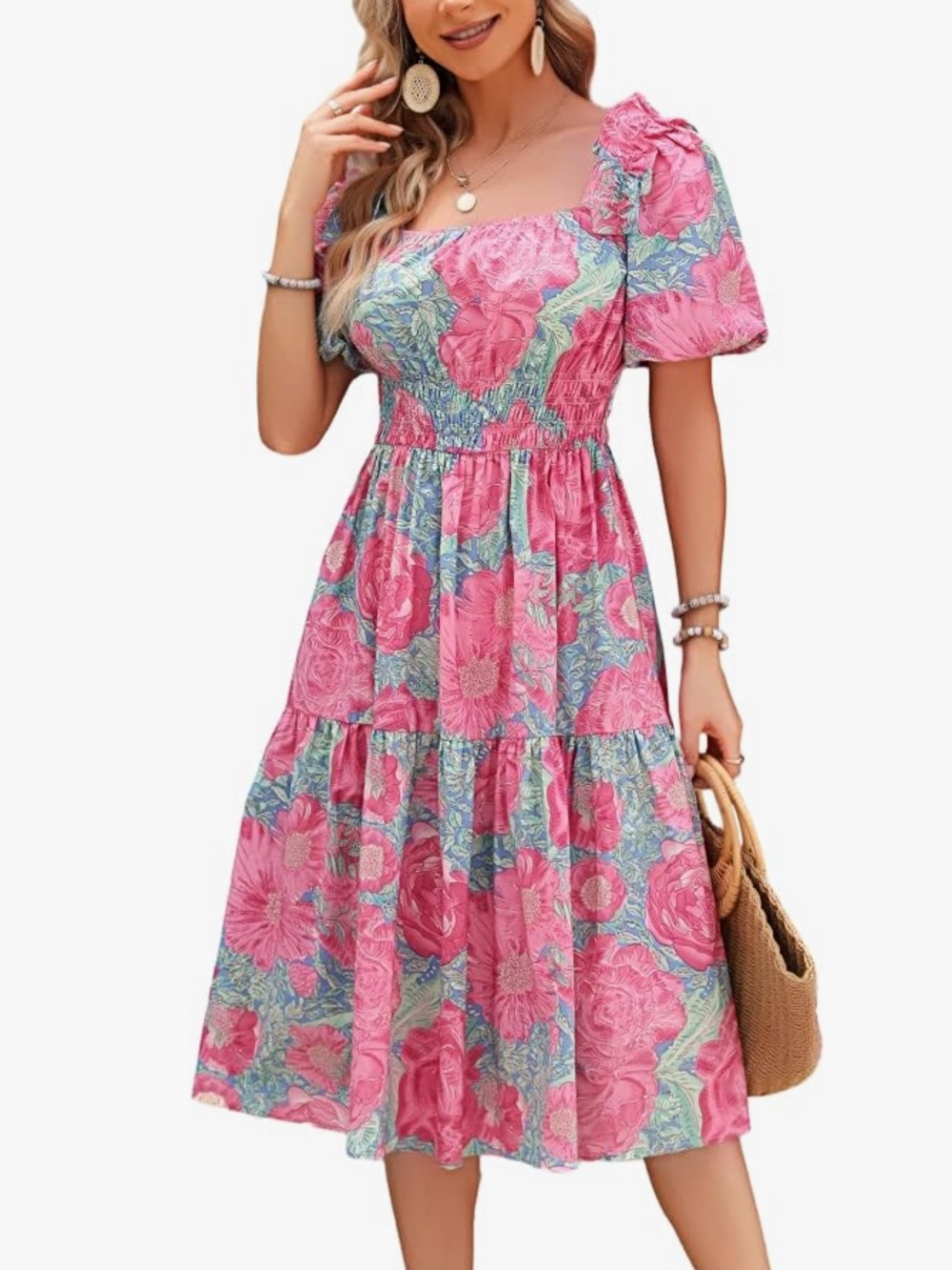 KorMei Smocked-Waist Midi Dress